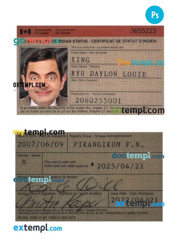 Canada certificate of Indian status